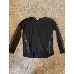 Black Long Sleeve Shirt with Faux Leather